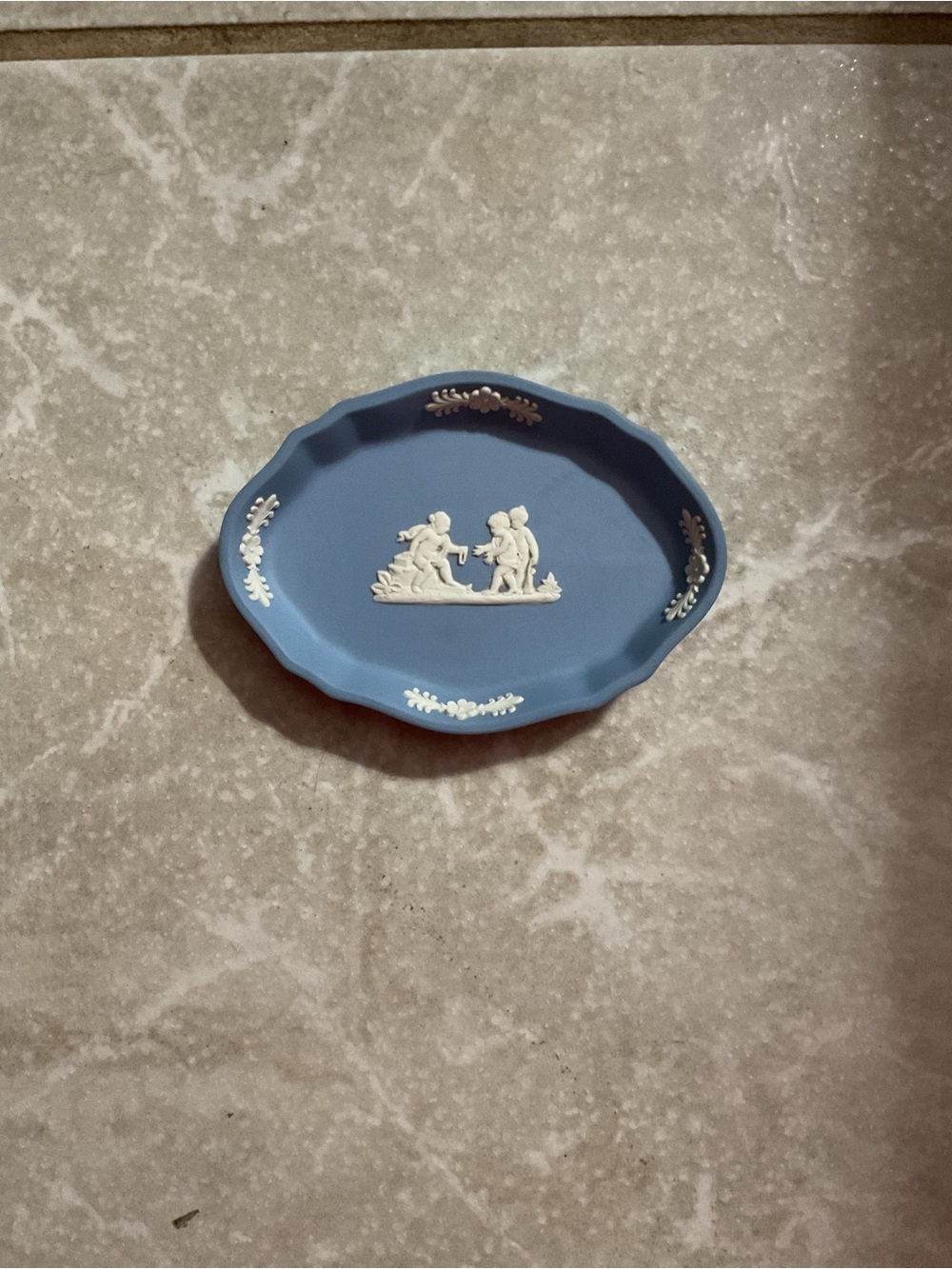 Vintage Wedgwood Blue Jasperware Oval Trinket Dish